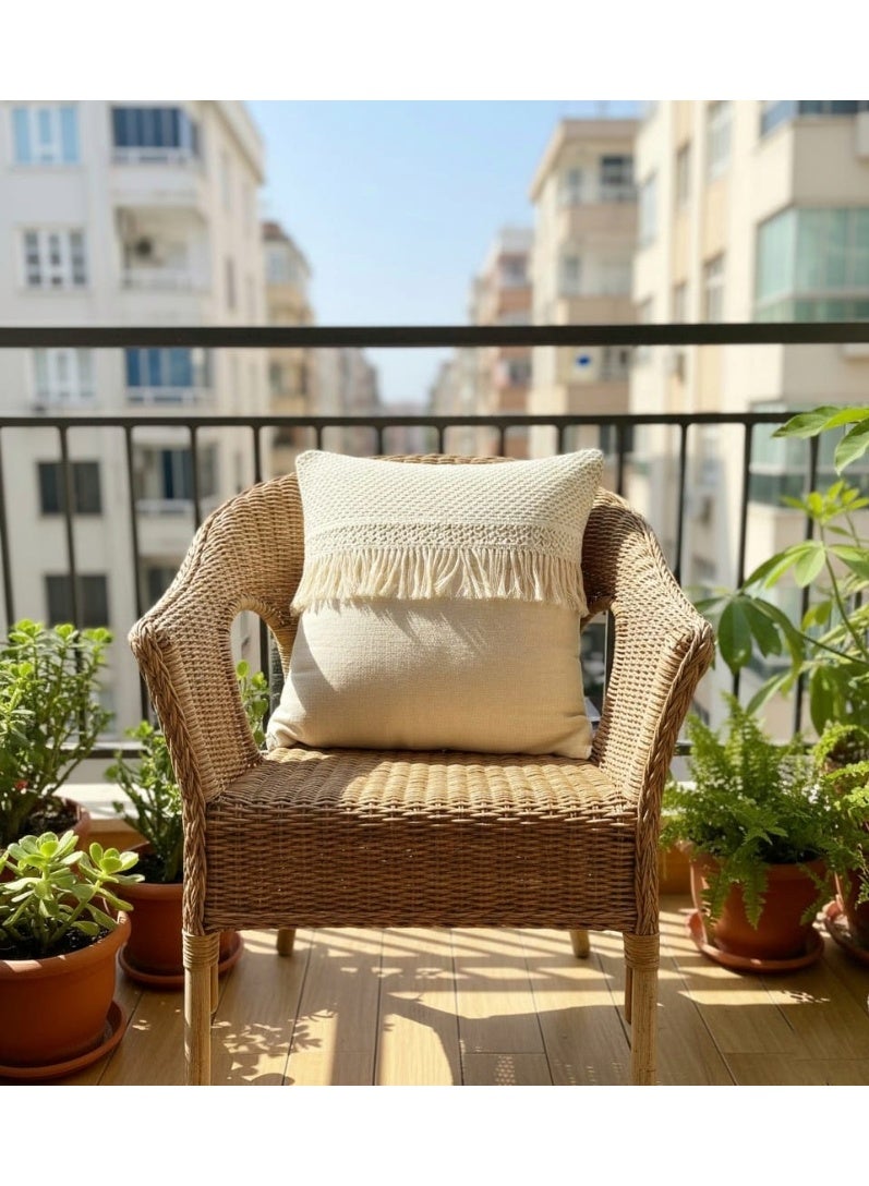 Modern Thick Linen Decorative Cushion with Macrame Front 45x45 cm Hidden Zipper for Sofa Chair Home Accent Pillow Living Room Décor - Image 1